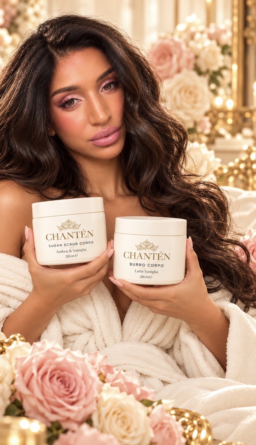Donna con il sugar scrub corpo e il burro corpo CHANTÉN